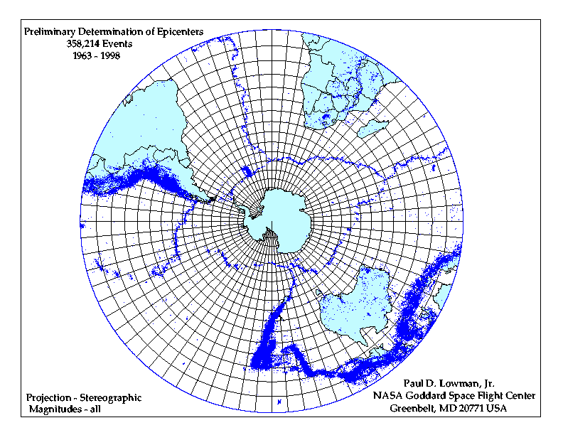 Image: Global seismicity map of epicenters less than 3.5 magnitude